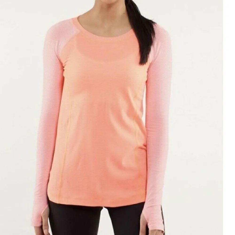 Lululemon Pop Orange Dune Wagon Stripe Pink Turn It Up Long Sleeve Top Size 4